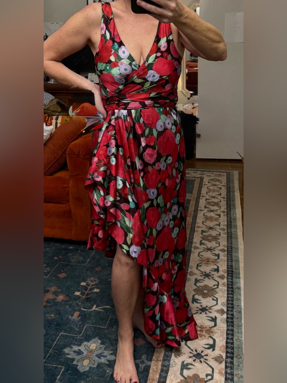 NWOT Hutch Red Floral Sleeveless High-Low Wrap Dress size S
